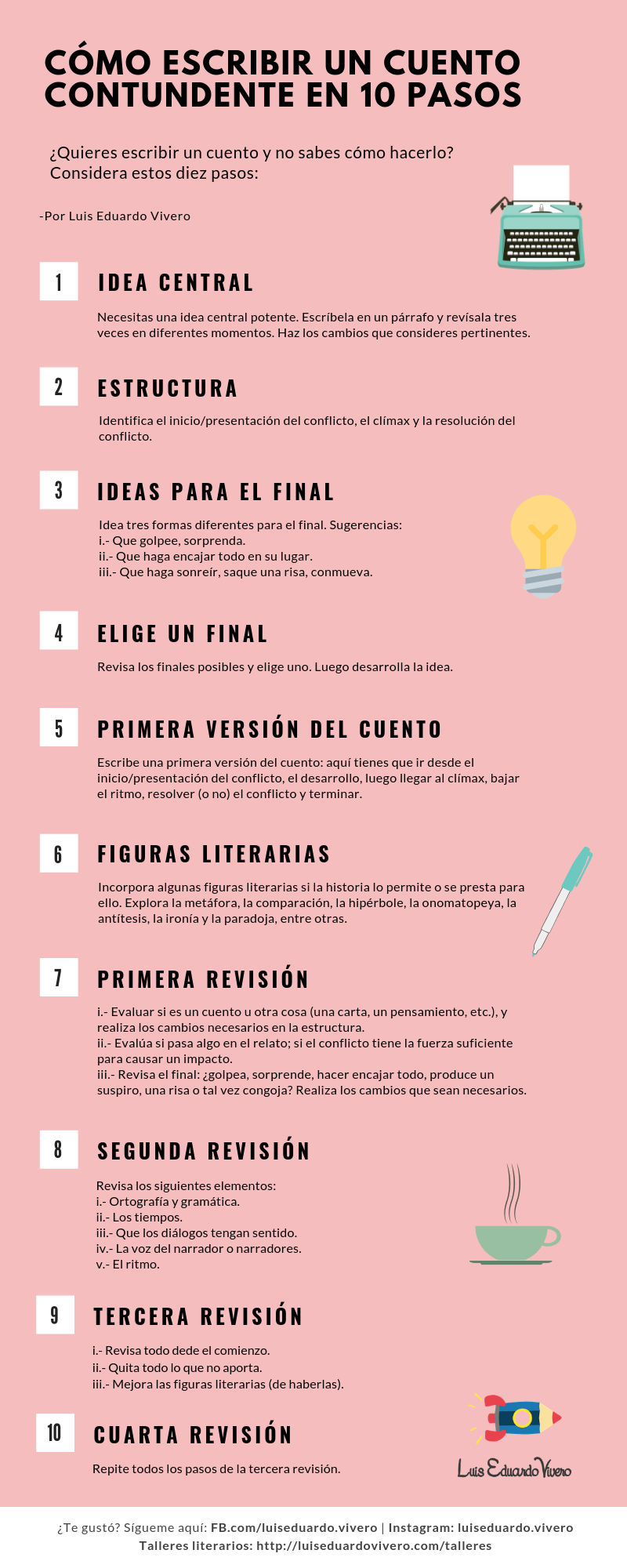 mensual Ficticio habilitar Infografía: cómo escribir un cuento contundente en 10 pasos | Escritor Luis  Eduardo Vivero